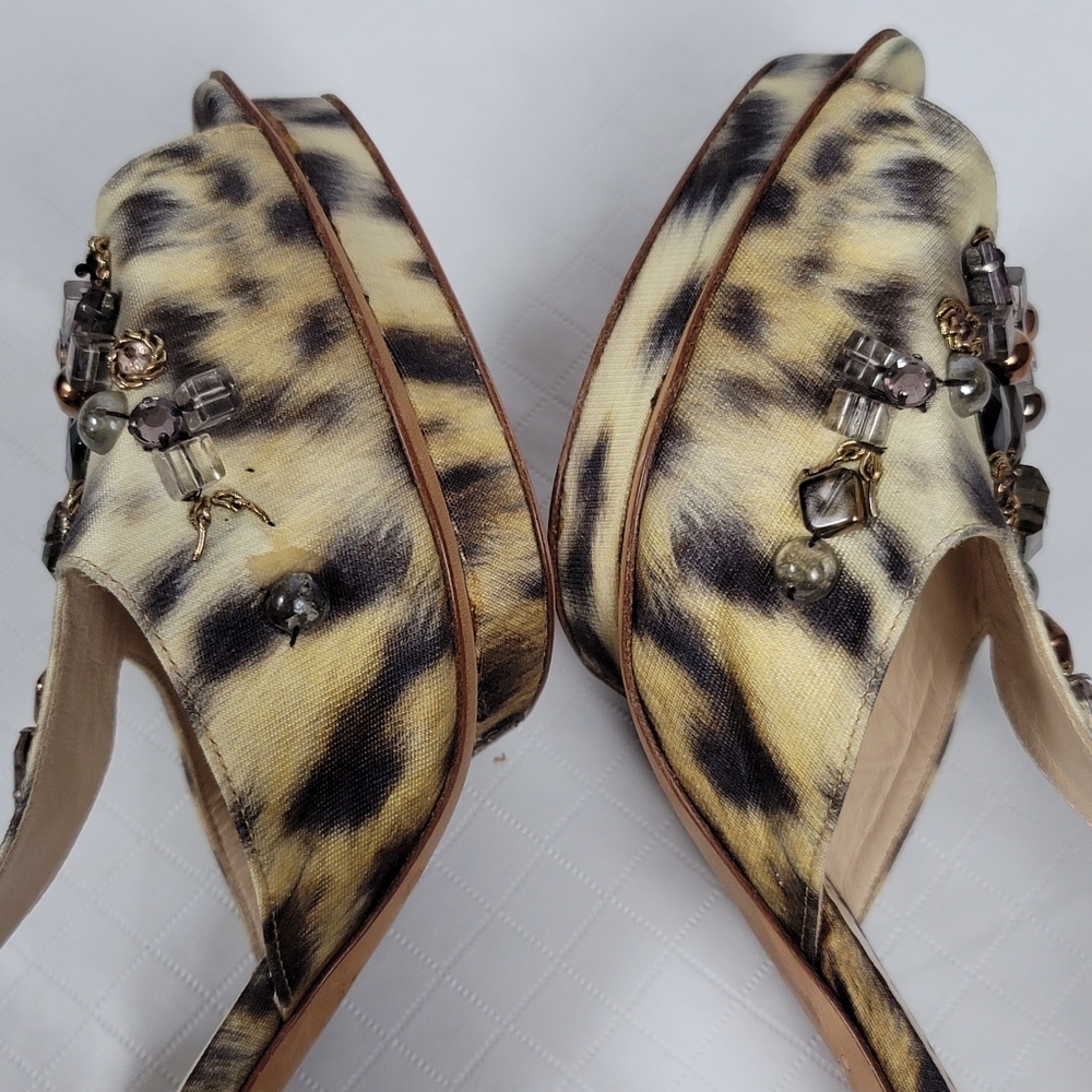 Oscar De La Renta Crystal Embellished Animal Print Platform Sandals 40 - Picture 12 of 14